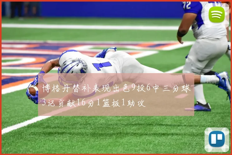 博格丹替补表现出色9投6中三分球3记贡献16分1篮板1助攻